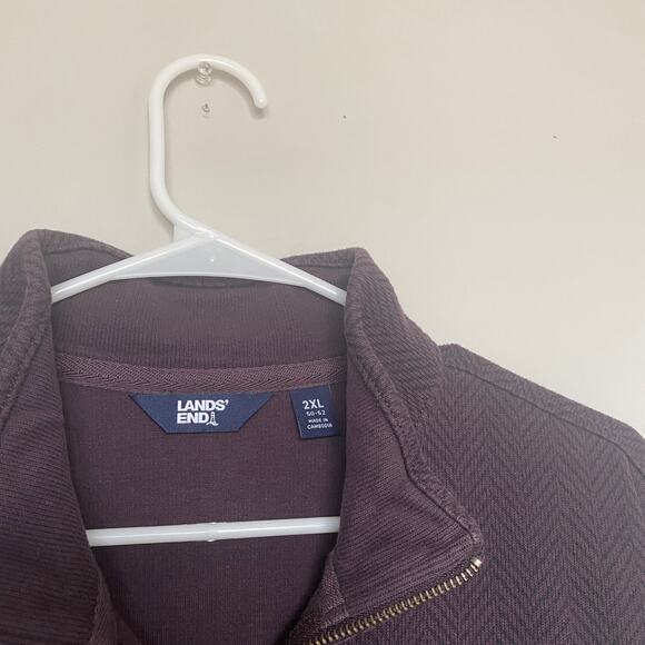 Lands End Mens Sweater XXL Brown Bedford Rib Quarter Zip Pullover Preppy Casual - Picture 3 of 6